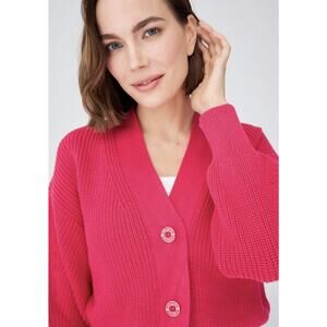 Wolf & Badger Cardigan Sweater Azalea Pink Crop Chunky Knit Peraluna sz Large